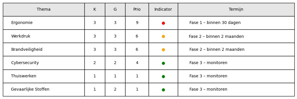voorbeeld tabel RIE risico score